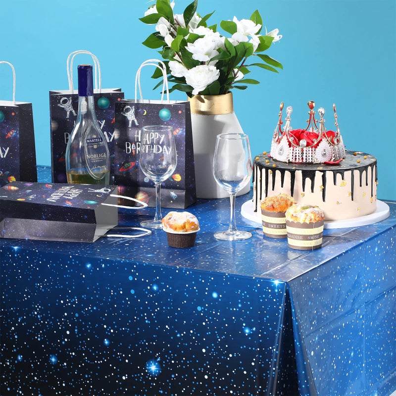 Tatuo Space Tablecloth Starry Night Tablecloth Decorations Plastic Galaxy Table Cover Space Stars Theme Party Supplies for Birthday Home Decorations, 54 x 108 Inch (8 Pieces) - Image 5